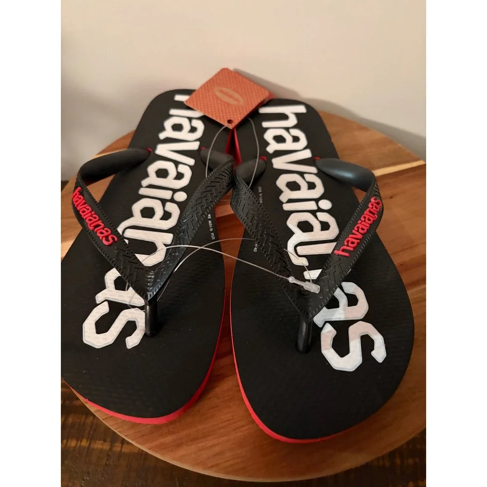 Havaianas Top Logomania 2 Red Black Flip Flop Woman's 9-10 Mens 8 New With Tags